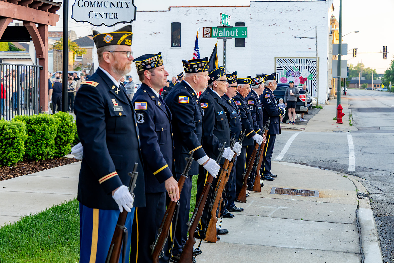 Honor Guard standing in formation in downtown St. Charles
