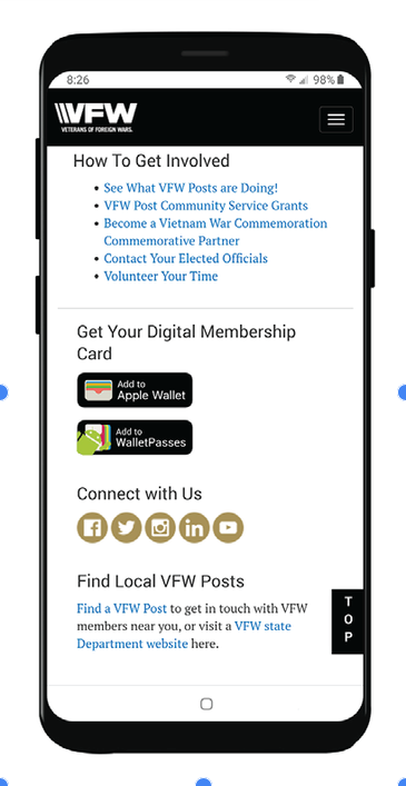 Digital membership card section with Apple Wallet and WalletPasses buttons